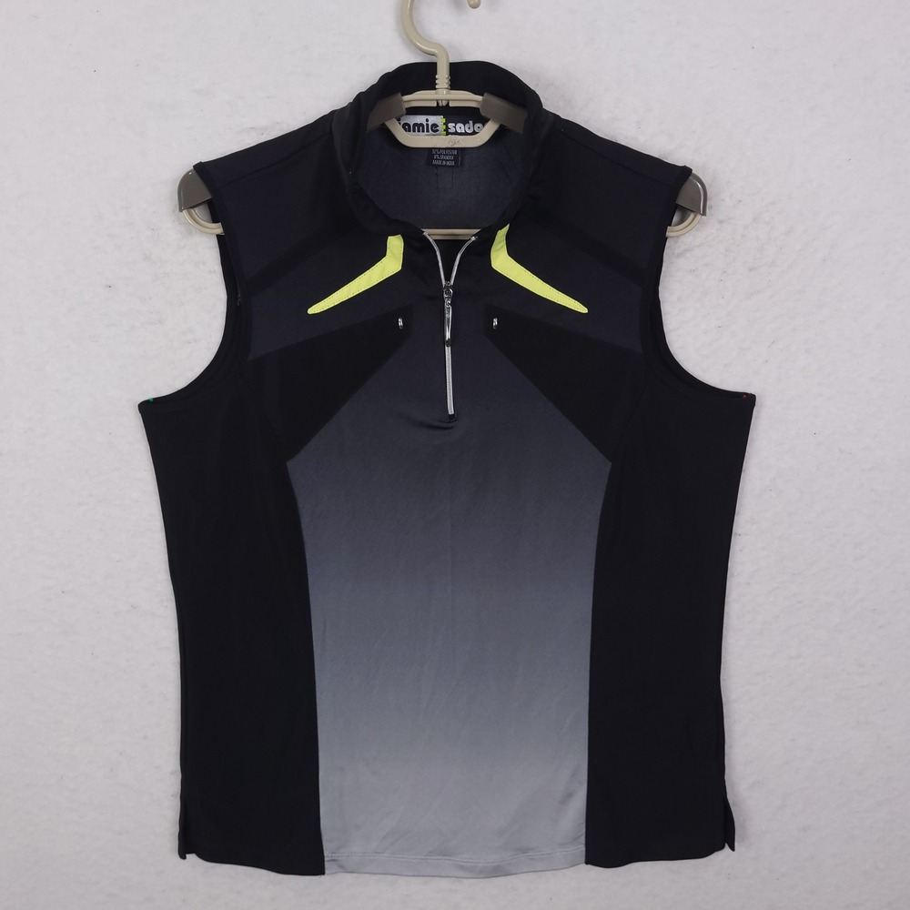 Jamie Sadock Golf Vest Womens Medium Black Grey Ombre Neon 1/4 Zip 51215